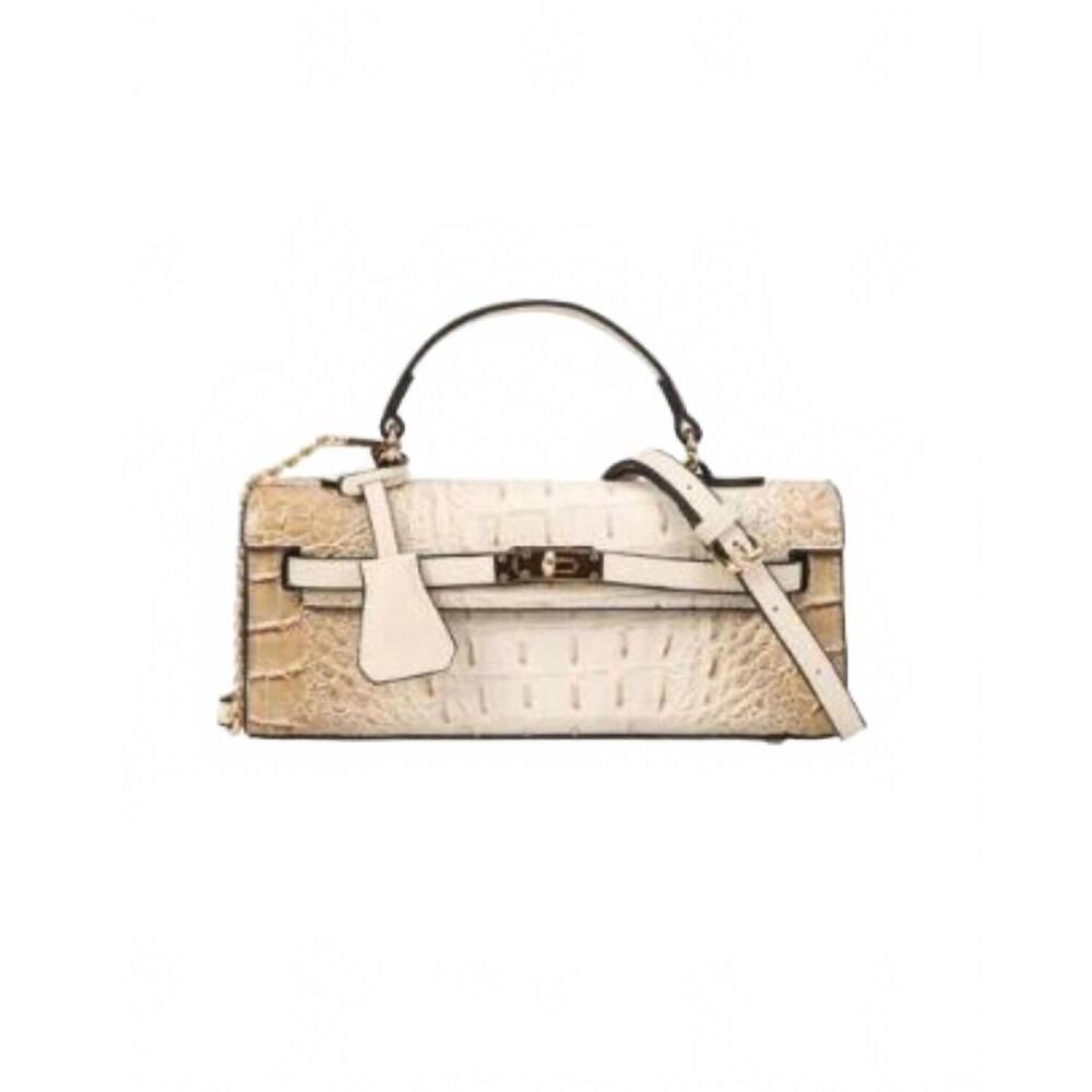 NEW AMERICAN BEE women's croco boxy satchel bag in beige